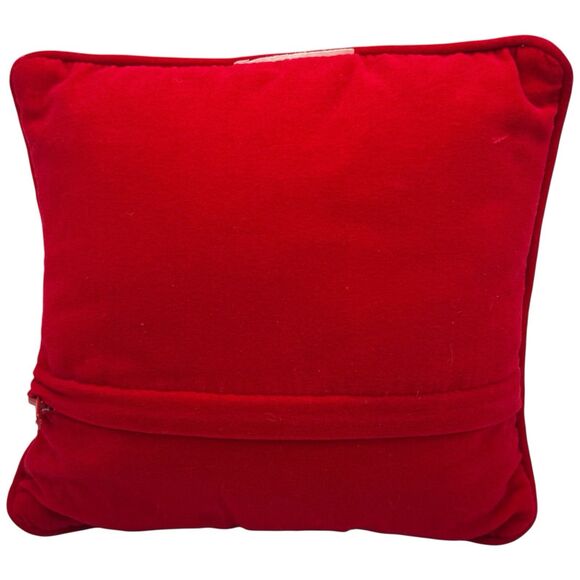 Vtg Needlepoint Pillow Santa Golfing 9" Sq Red Velvet Backing Christmas Decor - Picture 4 of 14